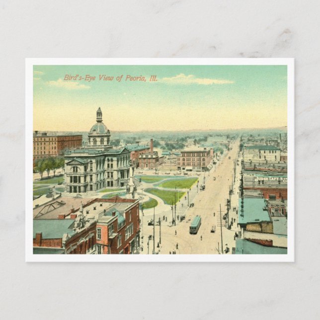 Cartão Postal Peoria Illinois vintage Bird's View (Frente)