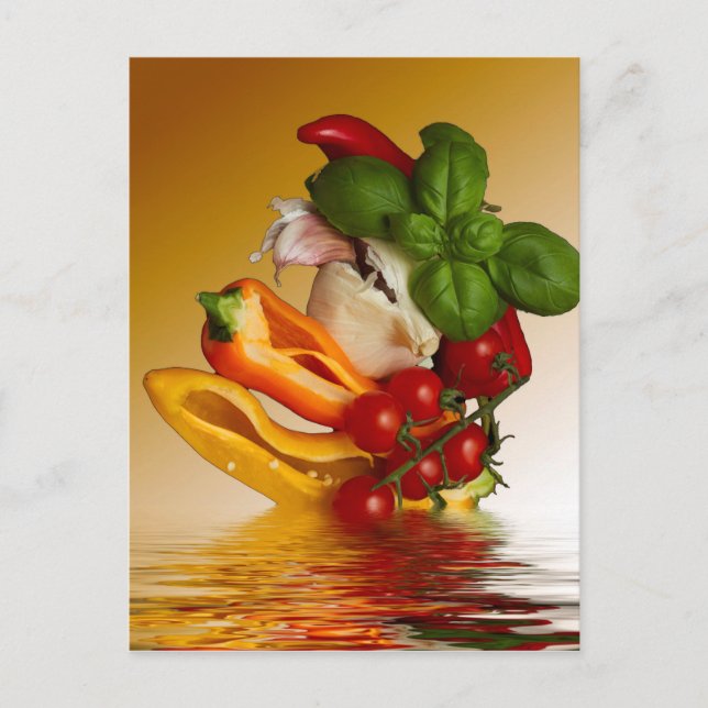 Cartão Postal Peppers Basil Tomates Garfo (Frente)