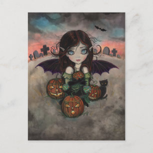 Cartão Postal Pequena Arte de Fada Vampira de Halloween Gótica