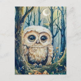 Cartão Postal Pequena coruja na ramificação da meia lua