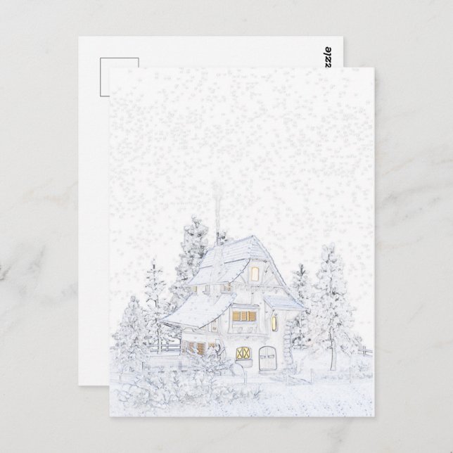 Cartão Postal PEQUENA COTTAGEM NA NEVE | Pintura © (Frente/Verso)