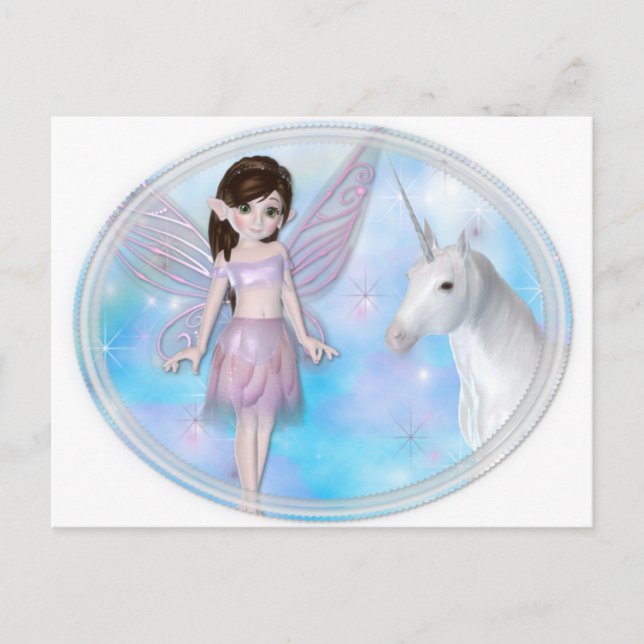 Cartão Postal Pequena Fada com Designs Unicorn (Frente)