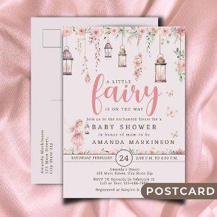 Cartão Postal Pequena Fada Encantada, Chá de fraldas Rosa, Convi