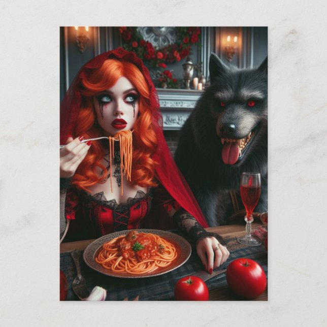 Cartão Postal Pequena Fantasia Sombria Vermelha (Frente)