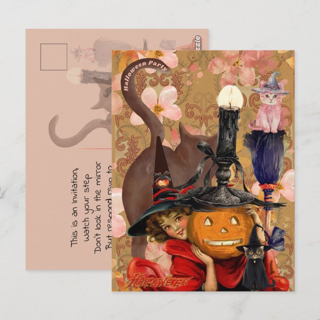 Cartão Postal Pequena Garota Negra Abóbora Vintage (Frente/Verso)