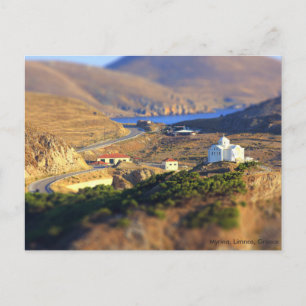 Cartão Postal Pequena Igreja numa Colina em Myrina, Limnos, Gréc