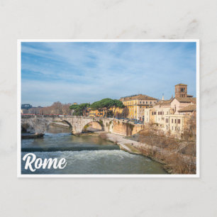 Cartão Postal Pequena ilha Tiber em Roma, Itália