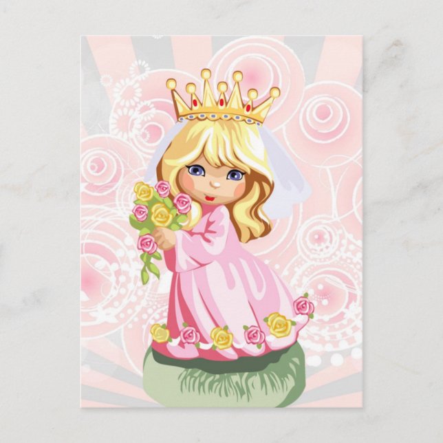 Cartão Postal Pequena princesa loira bonita vestindo coroa (Frente)