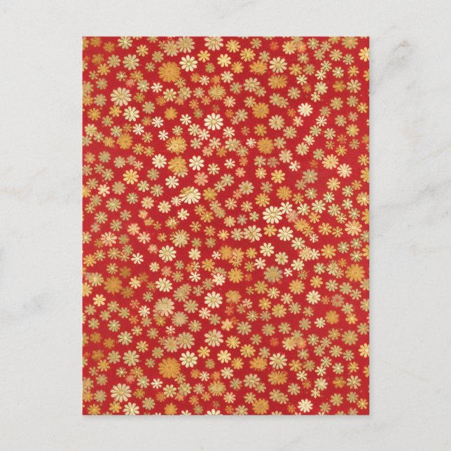 Cartão Postal Pequenas flores em Chiyogami Vermelho (Frente)