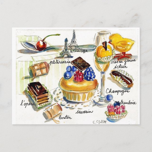 Cartão Postal Pequenas visitas de frango em Paris (Frente)