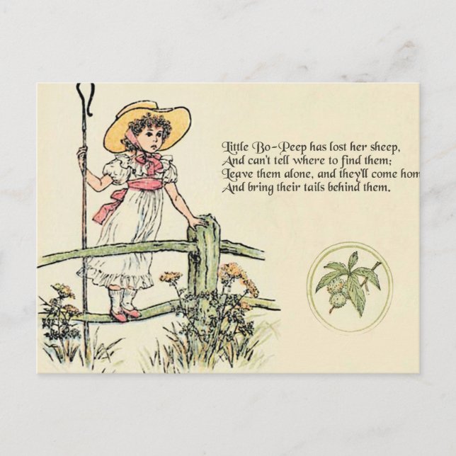 Cartão Postal Pequeno Bo-Peep: Classic Kate Greenaway Nursery (Frente)