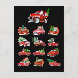 Cartão Postal Pequeno Caminhão Vermelho arrastando uma árvore de