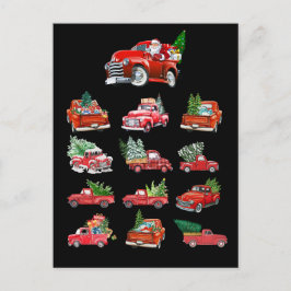 Cartão Postal Pequeno Caminhão Vermelho arrastando uma árvore de