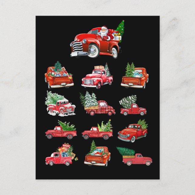 Cartão Postal Pequeno Caminhão Vermelho arrastando uma árvore de (Frente)