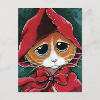Cartão Postal Pequeno Chapéu Vermelho | Tabby Cat Art Postcard