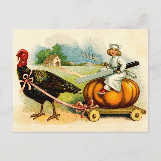 Cartão Postal Pequeno cozinheiro em abóbora grande com grande vi (Frente)