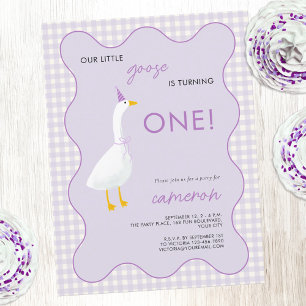 Cartão Postal Pequeno Goose Gingham Primeiro primeiro aniversari