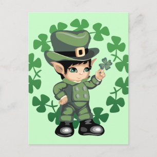 Cartão Postal Pequeno Leprechaun com Shamrocks
