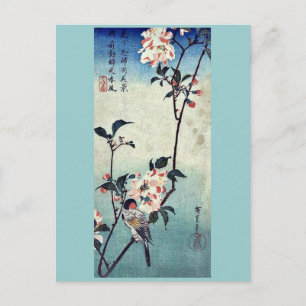 Cartão Postal Pequeno pássaro em um galho de Andō,Hiroshige