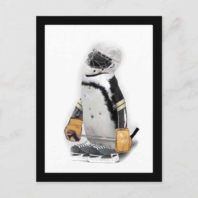 Cartão Postal Pequeno Pinguim Vestindo Hockey Gear (Frente)