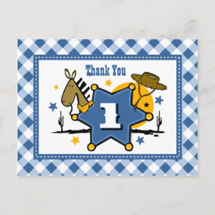 Cartão Postal Pequeno primeiro aniversario De Cowboy Obrigado Ca