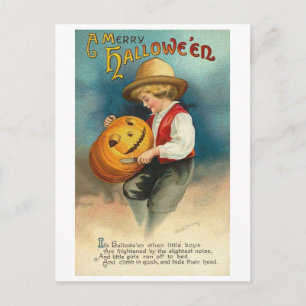 Cartão Postal Pequeno Rapaz Carindo Pumpkin