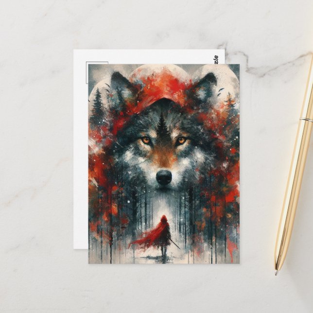 Cartão Postal Pequeno Vermelho e Lobo (Frente/Verso In Situ)