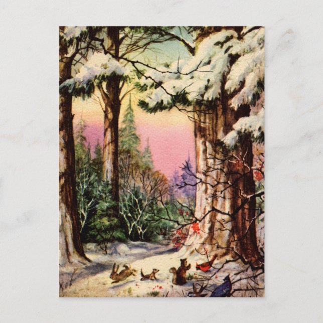 Cartão Postal Pequenos Animais na Neve (Frente)