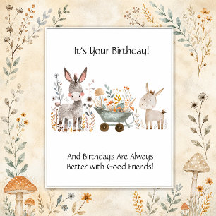Cartão Postal Pequenos Burros Feliz Aniversário Negócios