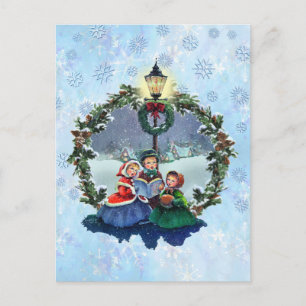 CARTÃO POSTAL PEQUENOS CAROLERS & WREATH DE SHARON SHARPE