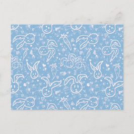Cartão Postal Pequenos Corações e Bunnies - padrão transparente.