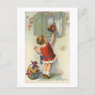 Cartão Postal Pequenos locais, buquê de flores em prato de jane