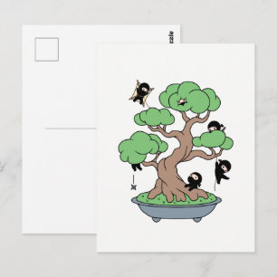 Cartão Postal Pequenos Ninjas em Bonsai Tree