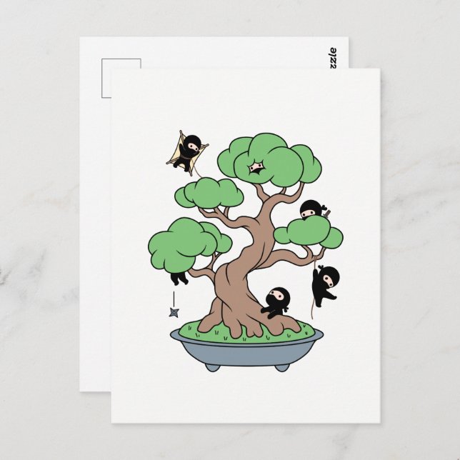 Cartão Postal Pequenos Ninjas em Bonsai Tree (Frente/Verso)