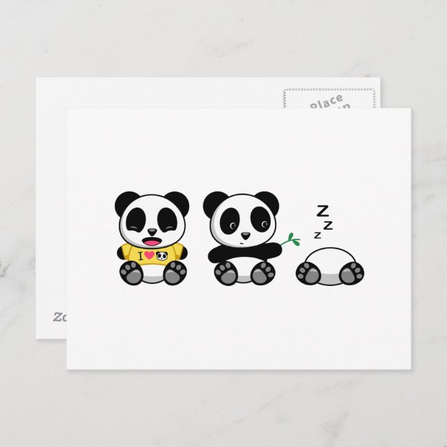 Cartão Postal Pequenos Pandas Bonitos em Branco (Frente/Verso)