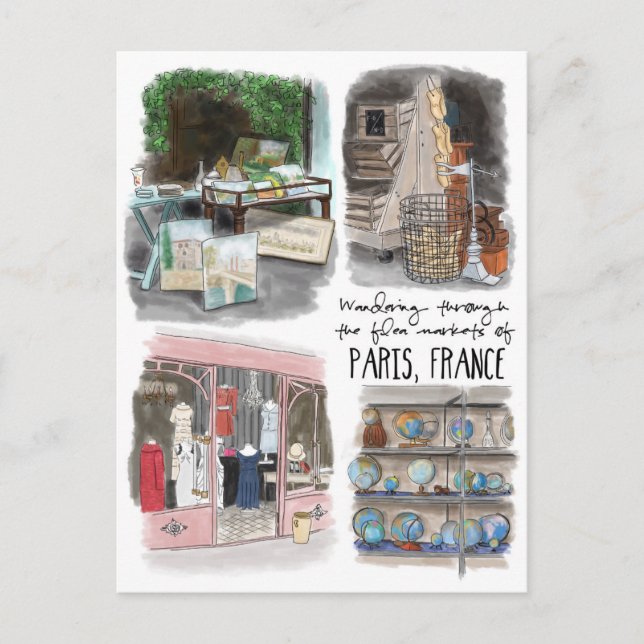Cartão Postal Perambulando pelos mercados de Flea de Paris - Car (Frente)