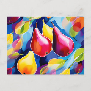 Cartão Postal Peras de Aquarela abstrato com Traços Negros