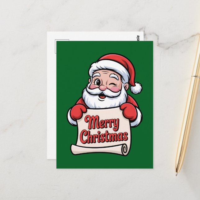 Cartão Postal Père Noël Clin d'Œil 🎅 "Merry Christmas" (Frente/Verso In Situ)
