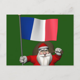 Cartão Postal Père Noël Com Bandeira Da França
