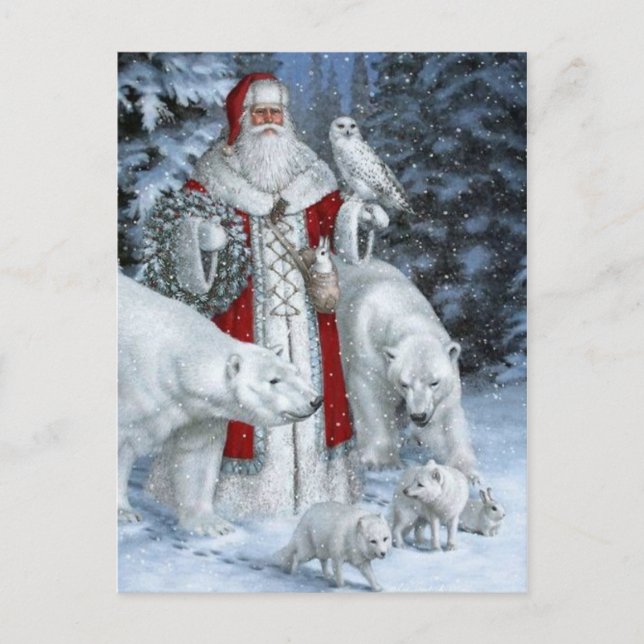 Cartão Postal Père Noël et animaux blancs (Frente)