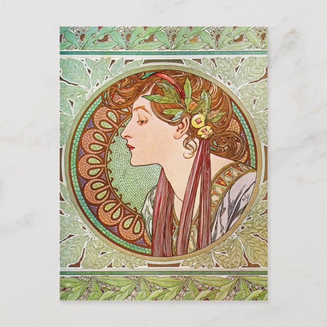 Cartão Postal Perfil da mulher, Alphonse Mucha (Frente)
