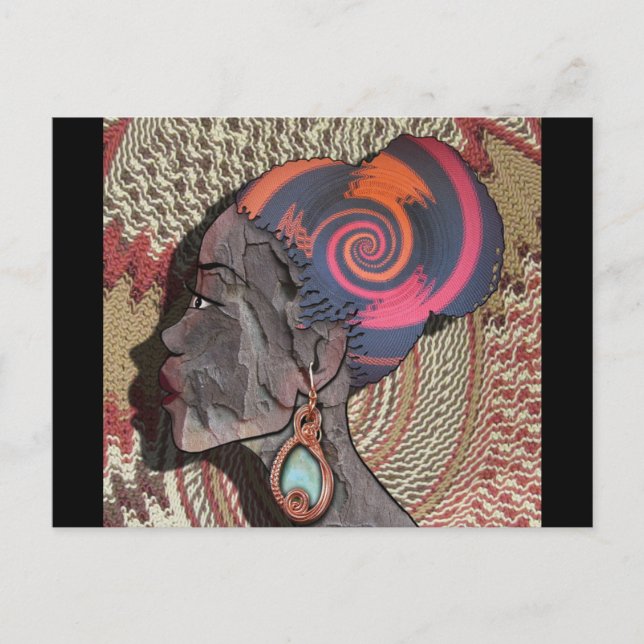 Cartão Postal Perfil de mulher africana numa cesta tecida (Frente)