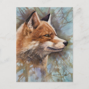 Cartão Postal Perfil de Raposa Vermelha Pintura em Aquarela de F