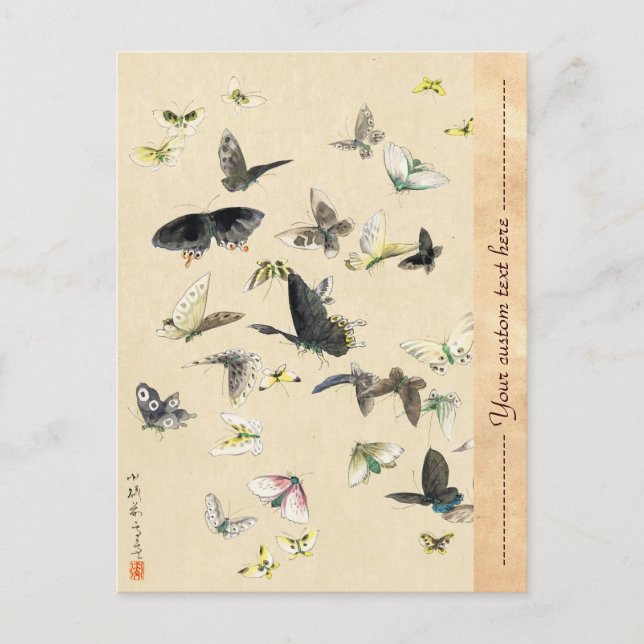 Cartão Postal pergaminho da borboleta ukiyo-e legal japonês (Frente)