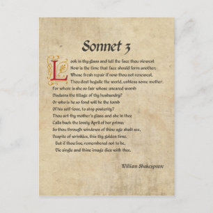 Cartão Postal Pergaminho do Sonnet 3 Shakespeare