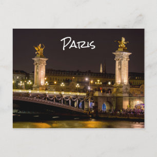 Cartão Postal Período noturno na ponte Pont Alexandre III - Par