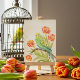 Cartão Postal Periquito com Tulipas