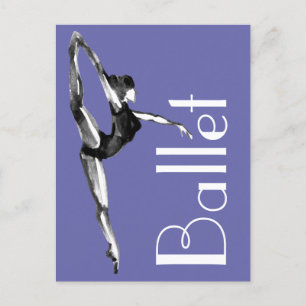 Cartão Postal Periwinkle Bold Black, White Watercolor Ballerina