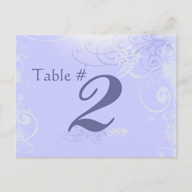 Cartão Postal Periwinkle Kanji Love Swirl Wedle Table Number (Frente)