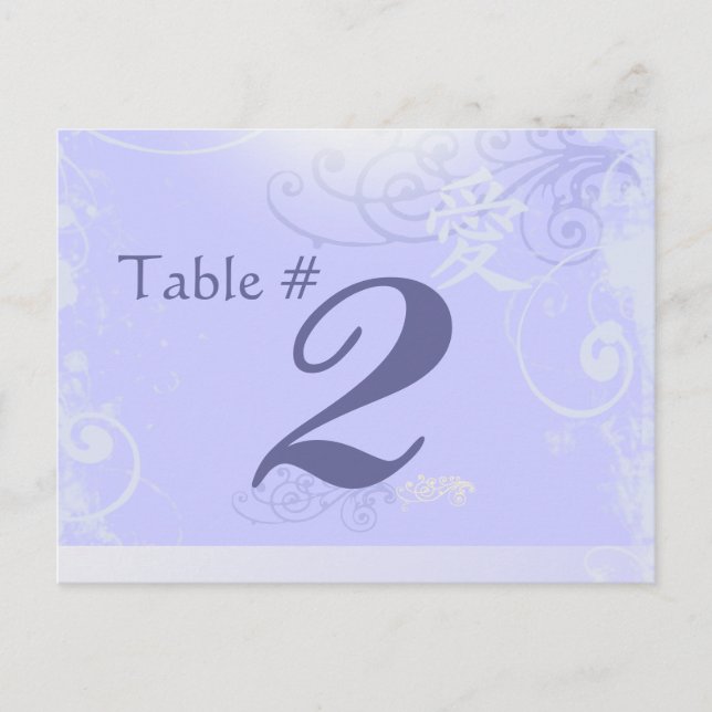 Cartão Postal Periwinkle Kanji Love Swirl Wedle Table Number (Frente)